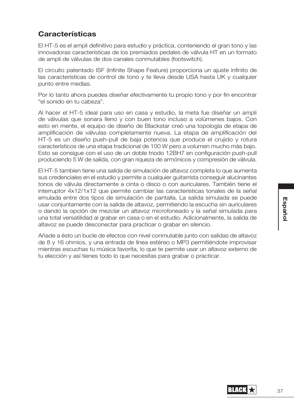 Características | Blackstar HT-5210 User Manual | Page 38 / 60