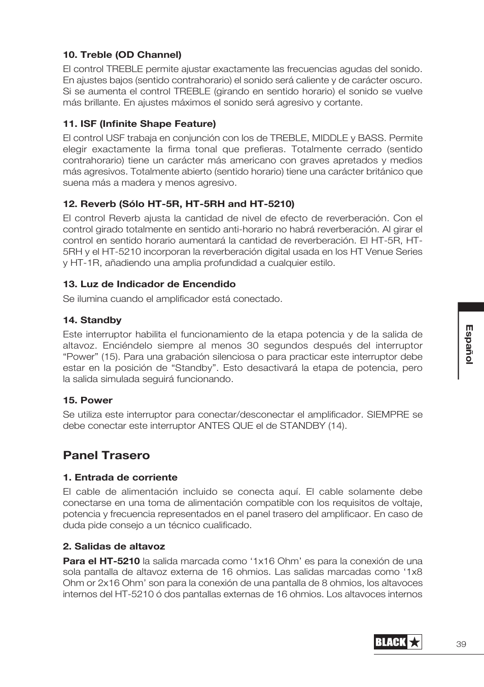 Panel trasero | Blackstar HT-5210 User Manual | Page 40 / 60