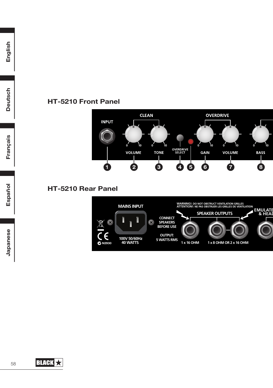 English français deutsch japanese español | Blackstar HT-5210 User Manual | Page 59 / 60