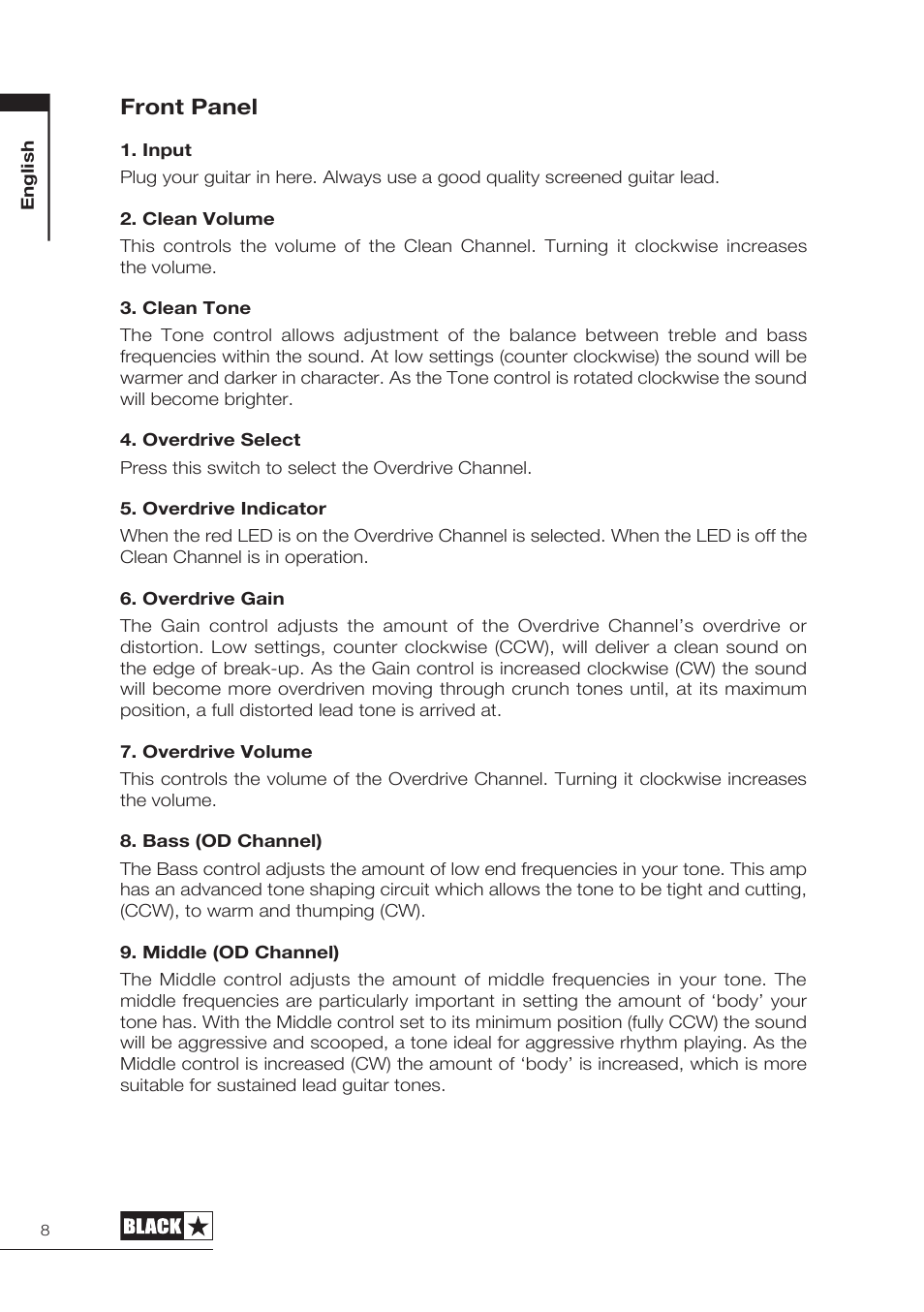 Front panel | Blackstar HT-5210 User Manual | Page 9 / 60