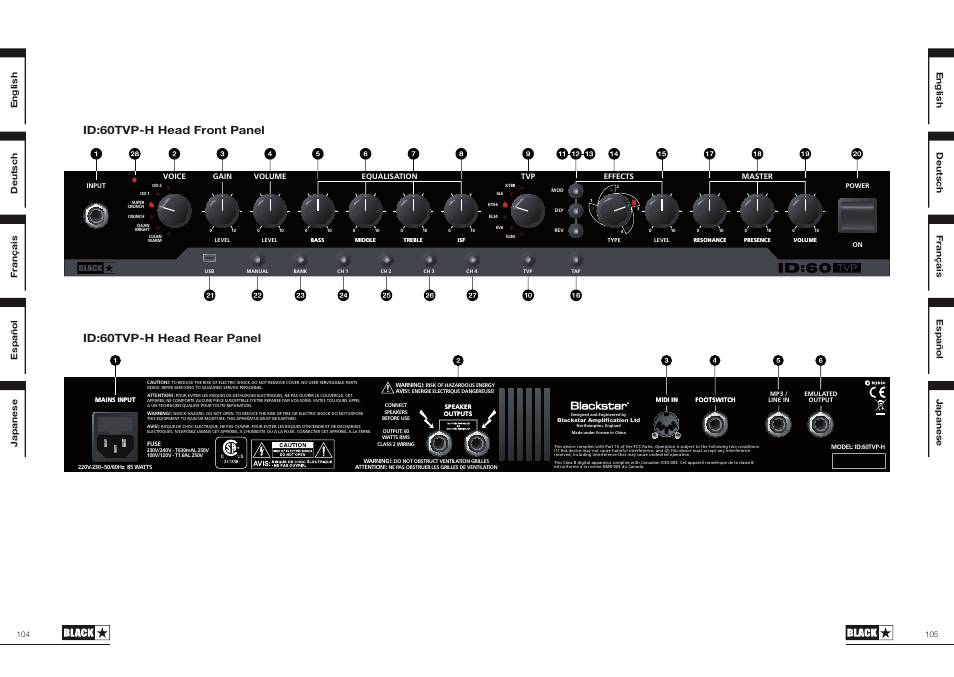 English, Deutsch français español japanese english, Français deutsch japanese español | Blackstar ID:60TVP User Manual | Page 53 / 57