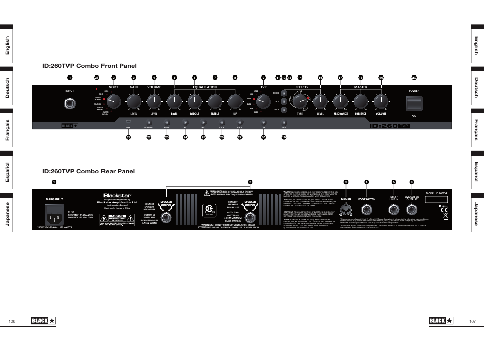 English, Deutsch français español japanese english, Français deutsch japanese español | Blackstar ID:60TVP User Manual | Page 54 / 57