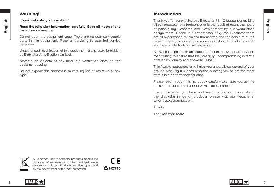 Blackstar FS-10 User Manual | Page 2 / 28