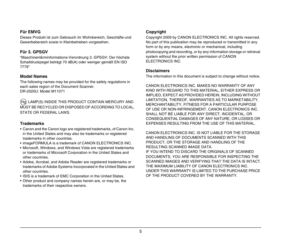 Canon IMAGEFORMULA DR-2020U User Manual | Page 5 / 77