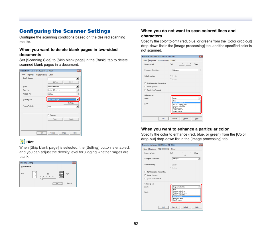 Configuring the scanner settings | Canon IMAGEFORMULA DR-2020U User Manual | Page 52 / 77