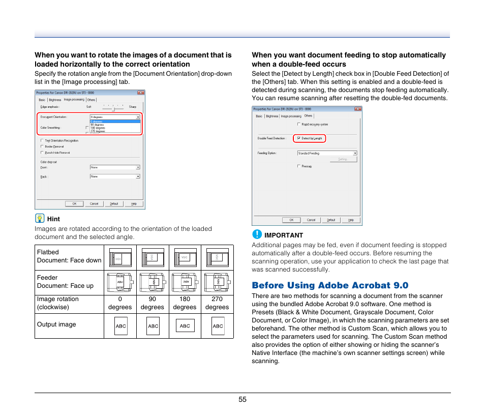 Before using adobe acrobat 9.0 | Canon IMAGEFORMULA DR-2020U User Manual | Page 55 / 77