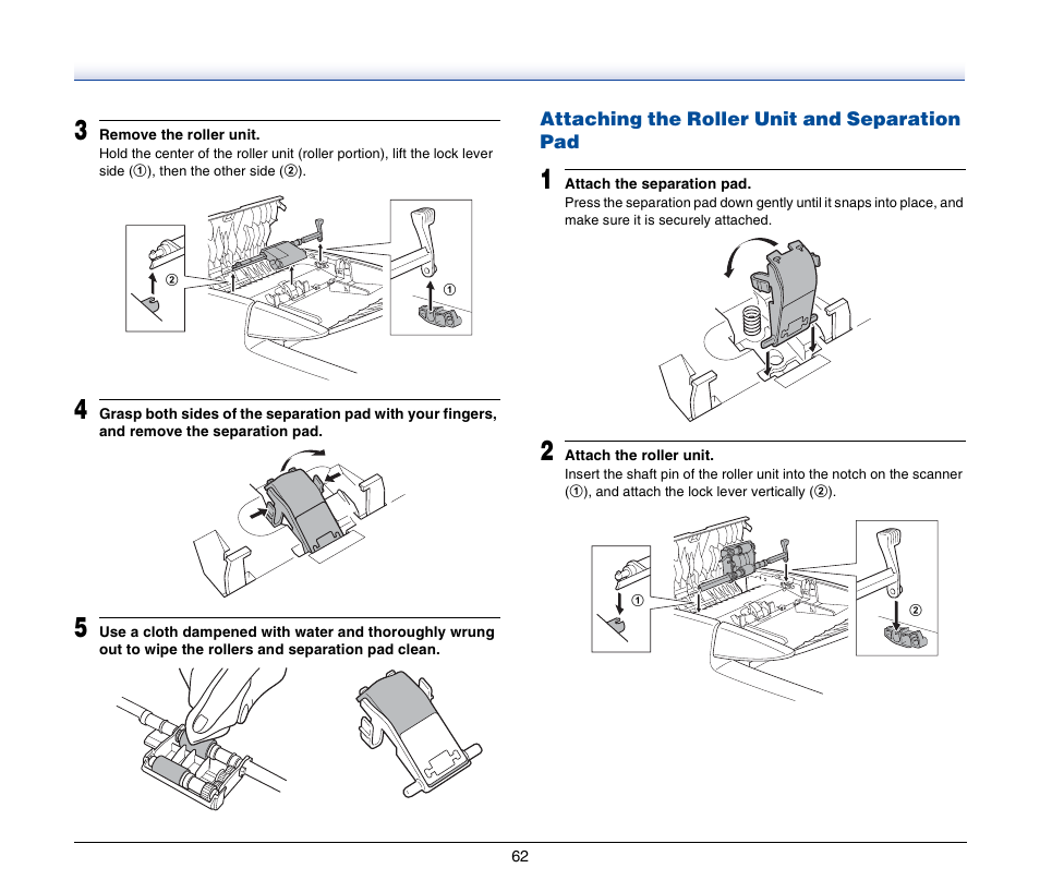 Attaching the roller unit and separation pad | Canon IMAGEFORMULA DR-2020U User Manual | Page 62 / 77