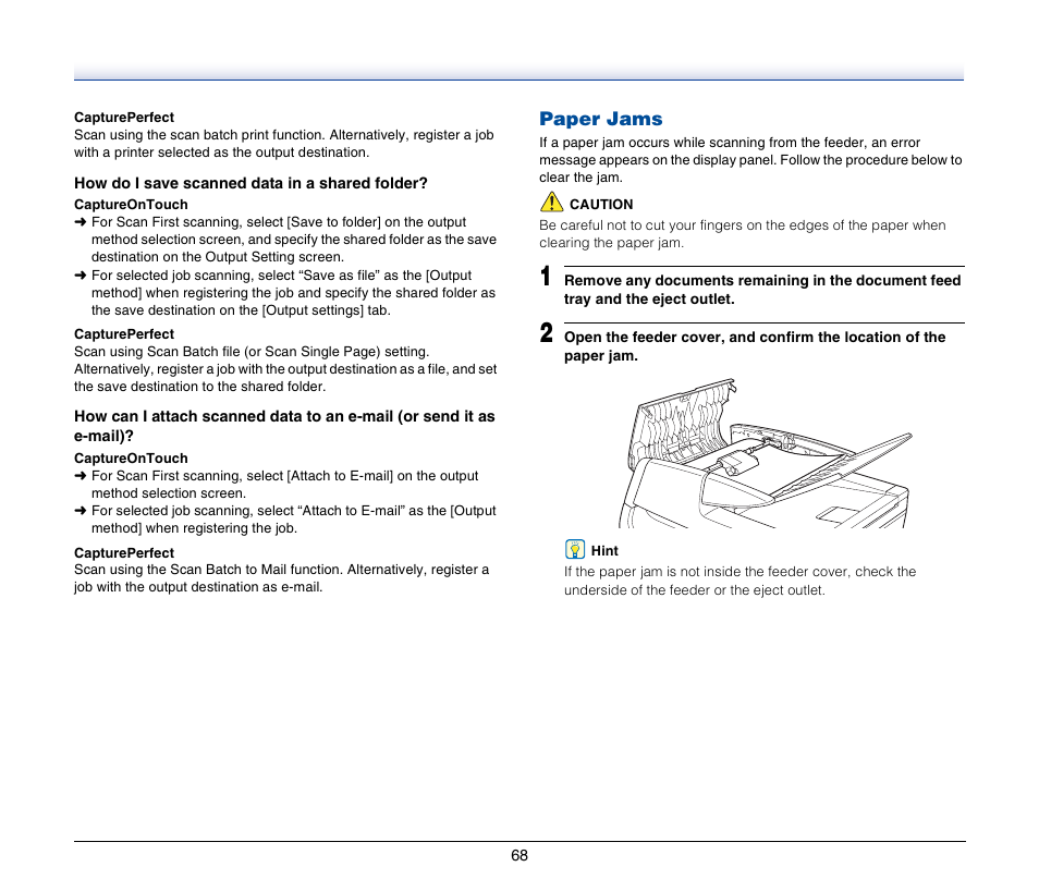 Paper jams, See p. 68.) | Canon IMAGEFORMULA DR-2020U User Manual | Page 68 / 77