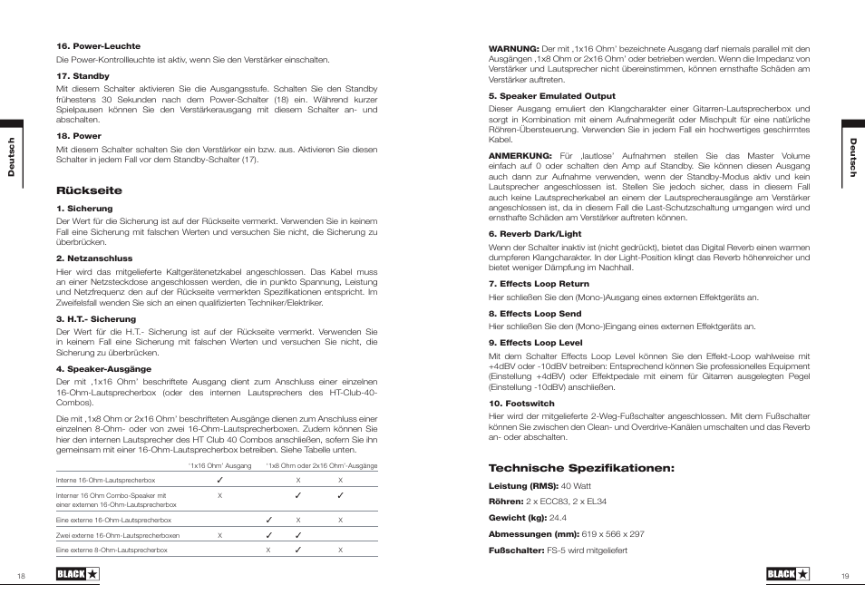 Blackstar HT Club 40 Combo User Manual | Page 10 / 25
