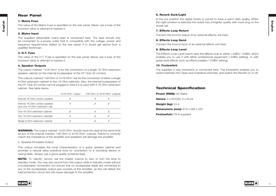 Blackstar HT Club 40 Combo User Manual | Page 6 / 25