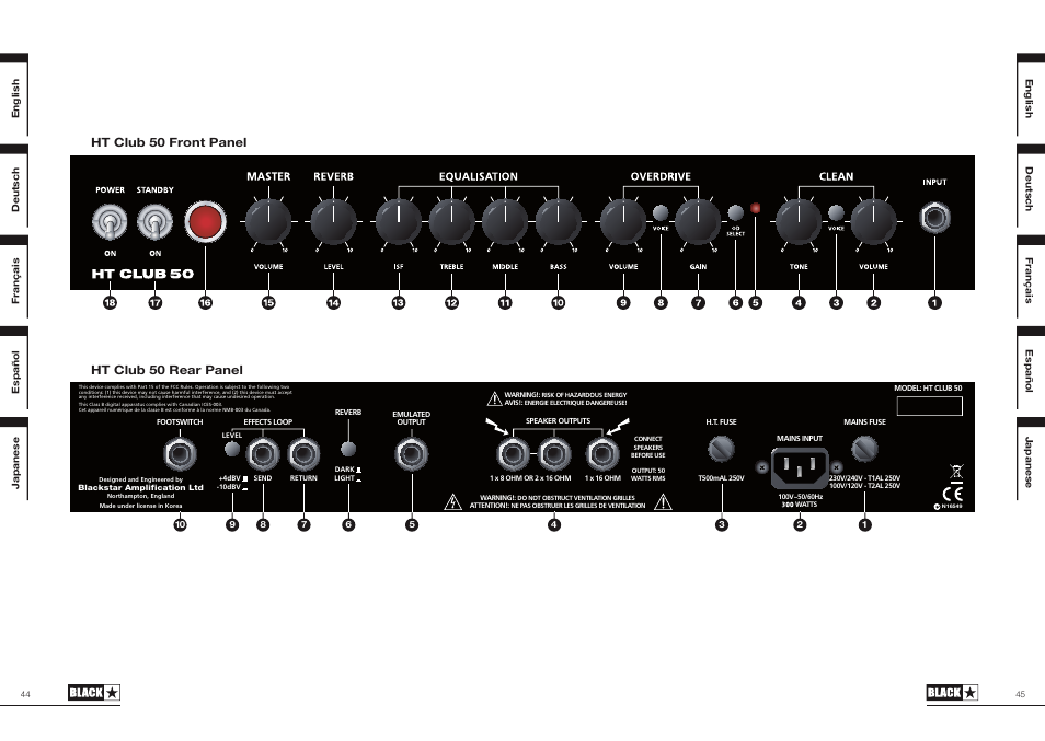 Ht club 50 front panel ht club 50 rear panel | Blackstar HT Club 50 User Manual | Page 23 / 25