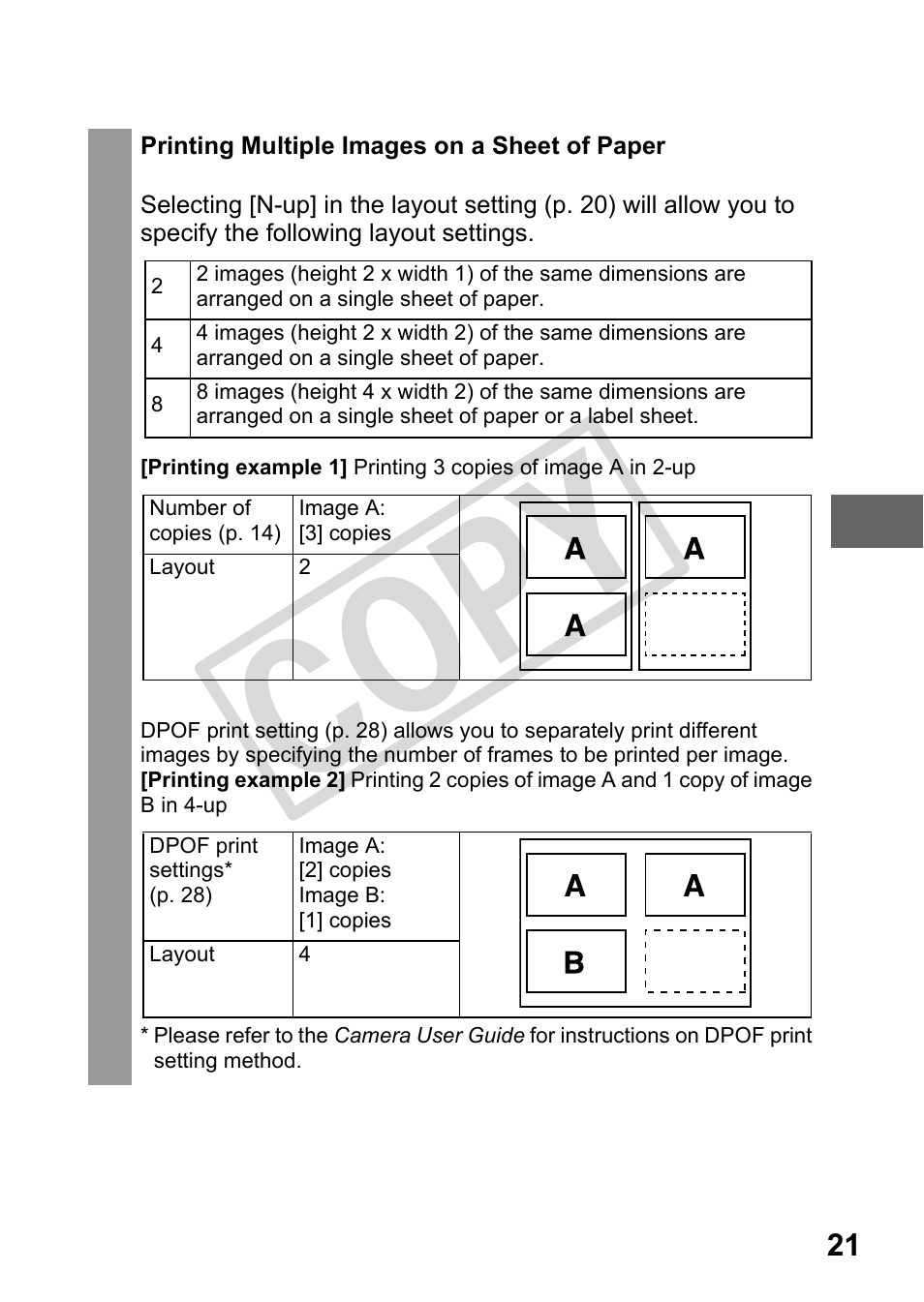 Printing multiple images on a sheet of paper, C op y | Canon DIRECT PRINT CDI-E350-020 User Manual | Page 23 / 82
