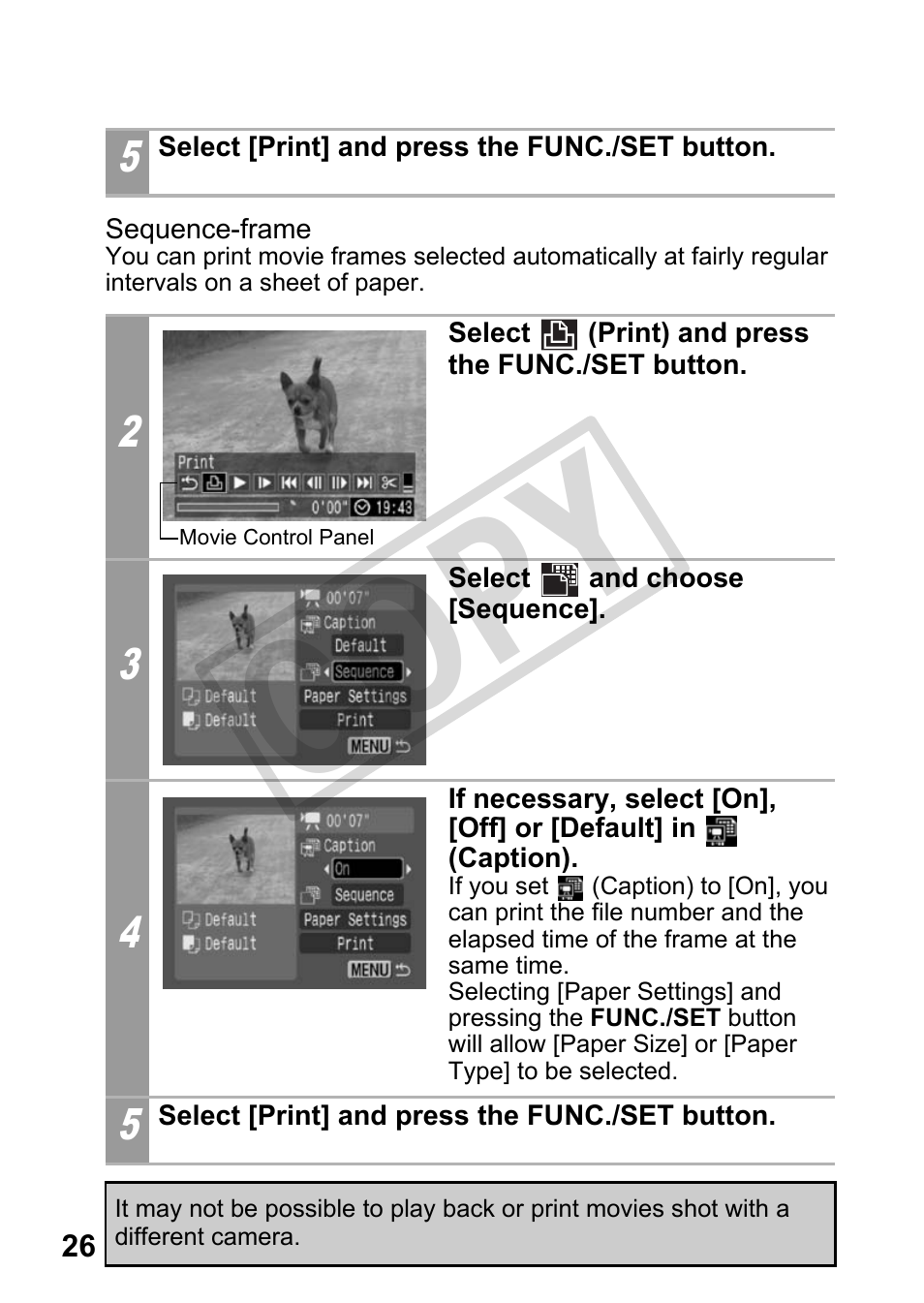 Sequence-frame, Cop y | Canon DIRECT PRINT CDI-E350-020 User Manual | Page 28 / 82