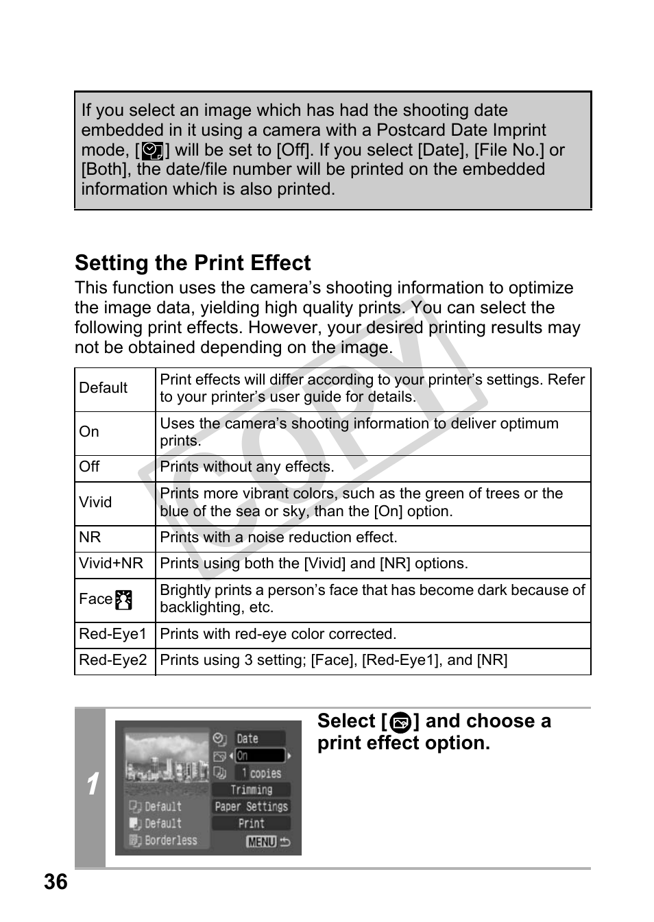 Setting the print effect, P. 36), Cop y | Canon DIRECT PRINT CDI-E350-020 User Manual | Page 38 / 82