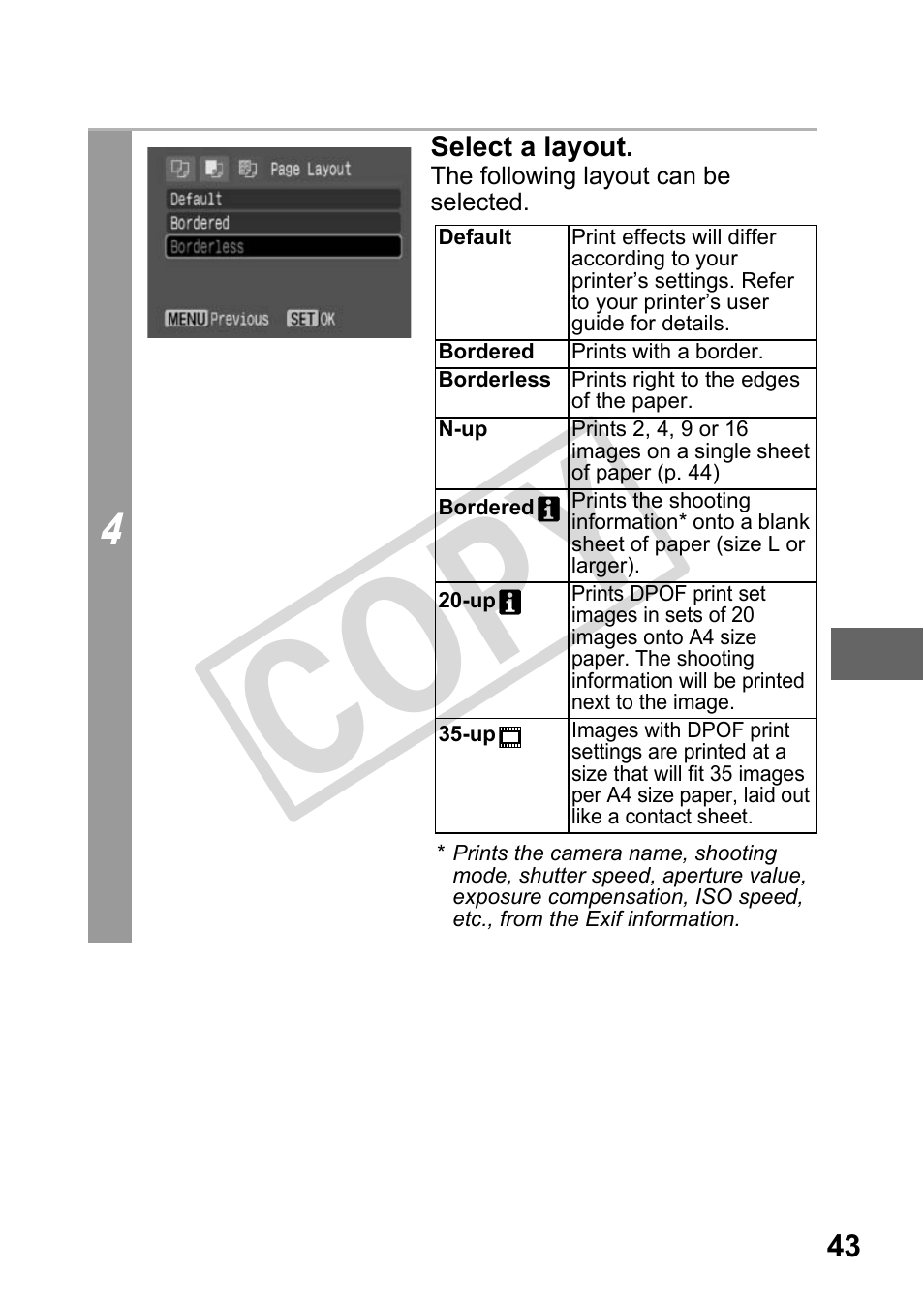 N (p. 43), Cop y | Canon DIRECT PRINT CDI-E350-020 User Manual | Page 45 / 82