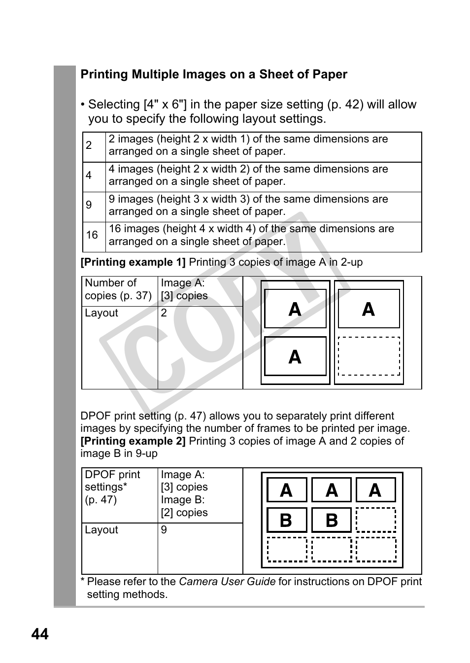 Printing multiple images on a sheet of paper, Cop y | Canon DIRECT PRINT CDI-E350-020 User Manual | Page 46 / 82