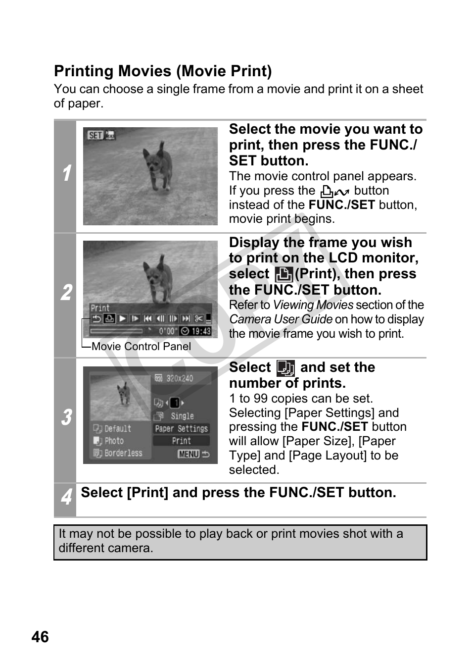 Printing movies (movie print), Cop y | Canon DIRECT PRINT CDI-E350-020 User Manual | Page 48 / 82