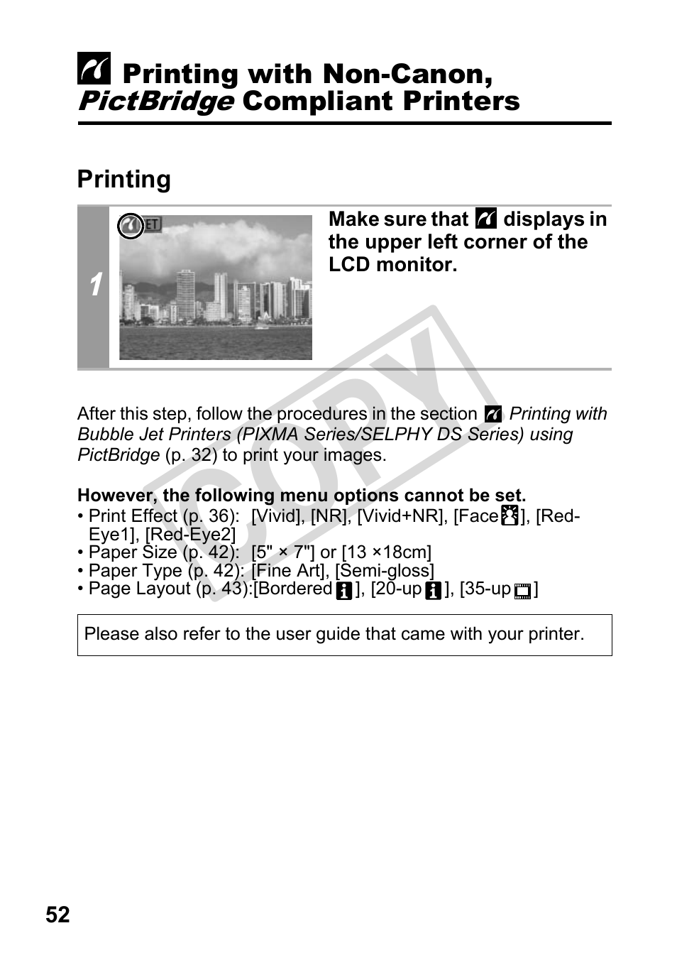 Printing, Cop y | Canon DIRECT PRINT CDI-E350-020 User Manual | Page 54 / 82