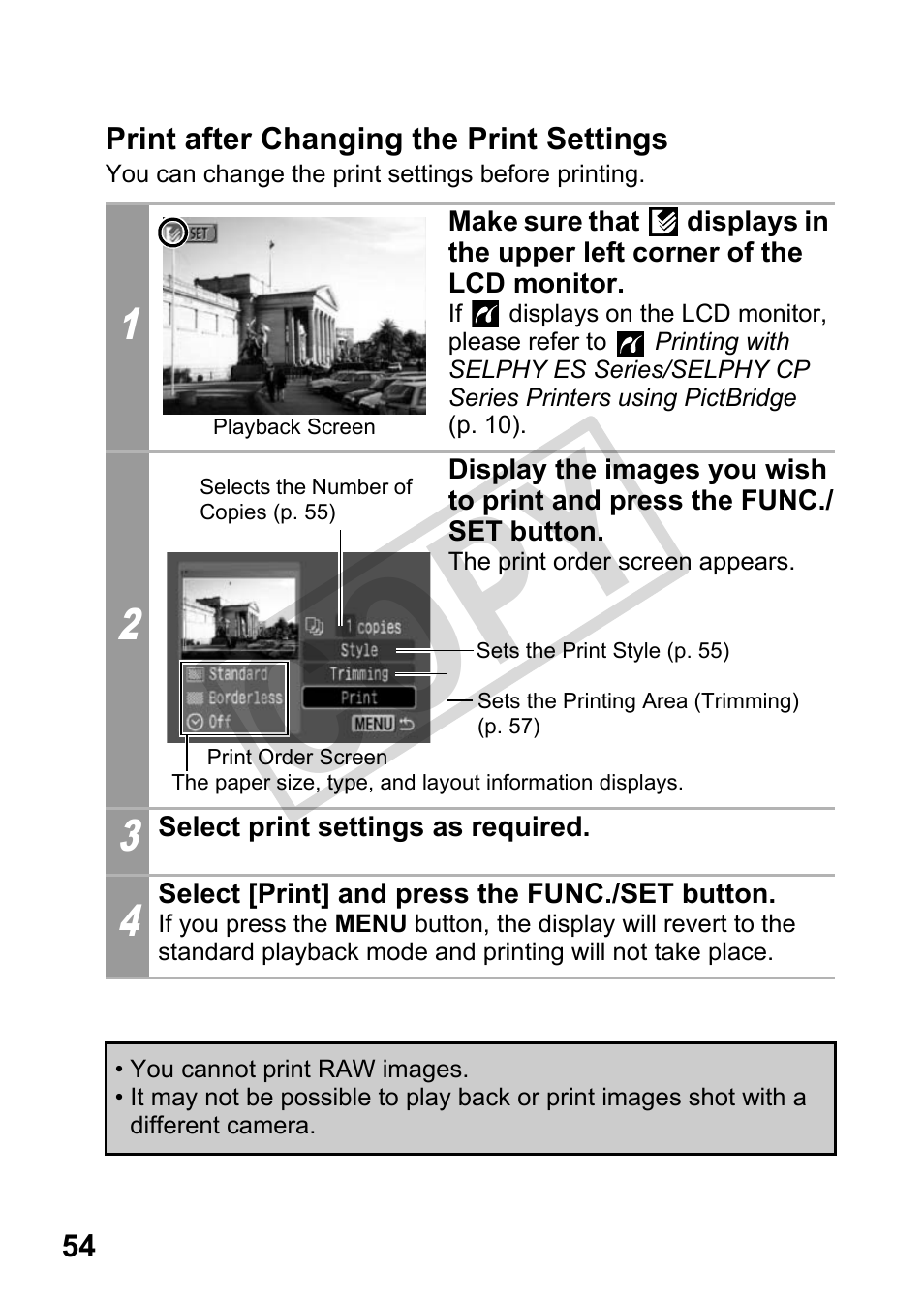 Print after changing the print settings, Cop y | Canon DIRECT PRINT CDI-E350-020 User Manual | Page 56 / 82