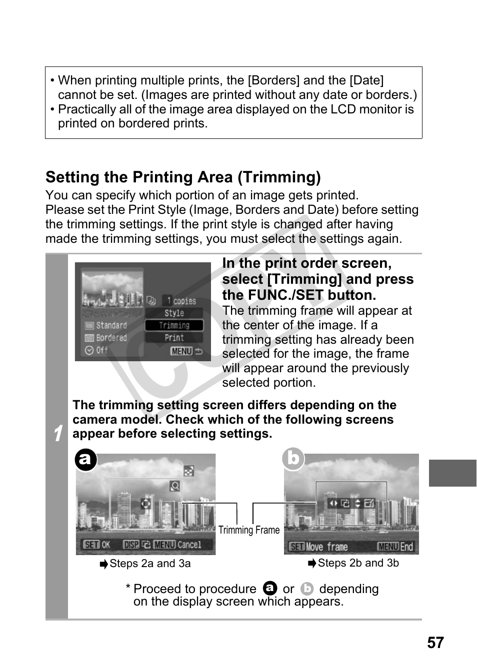 Setting the printing area (trimming), P. 57), Cop y | Canon DIRECT PRINT CDI-E350-020 User Manual | Page 59 / 82