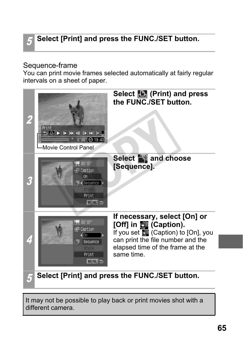 Sequence-frame, Cop y | Canon DIRECT PRINT CDI-E350-020 User Manual | Page 67 / 82