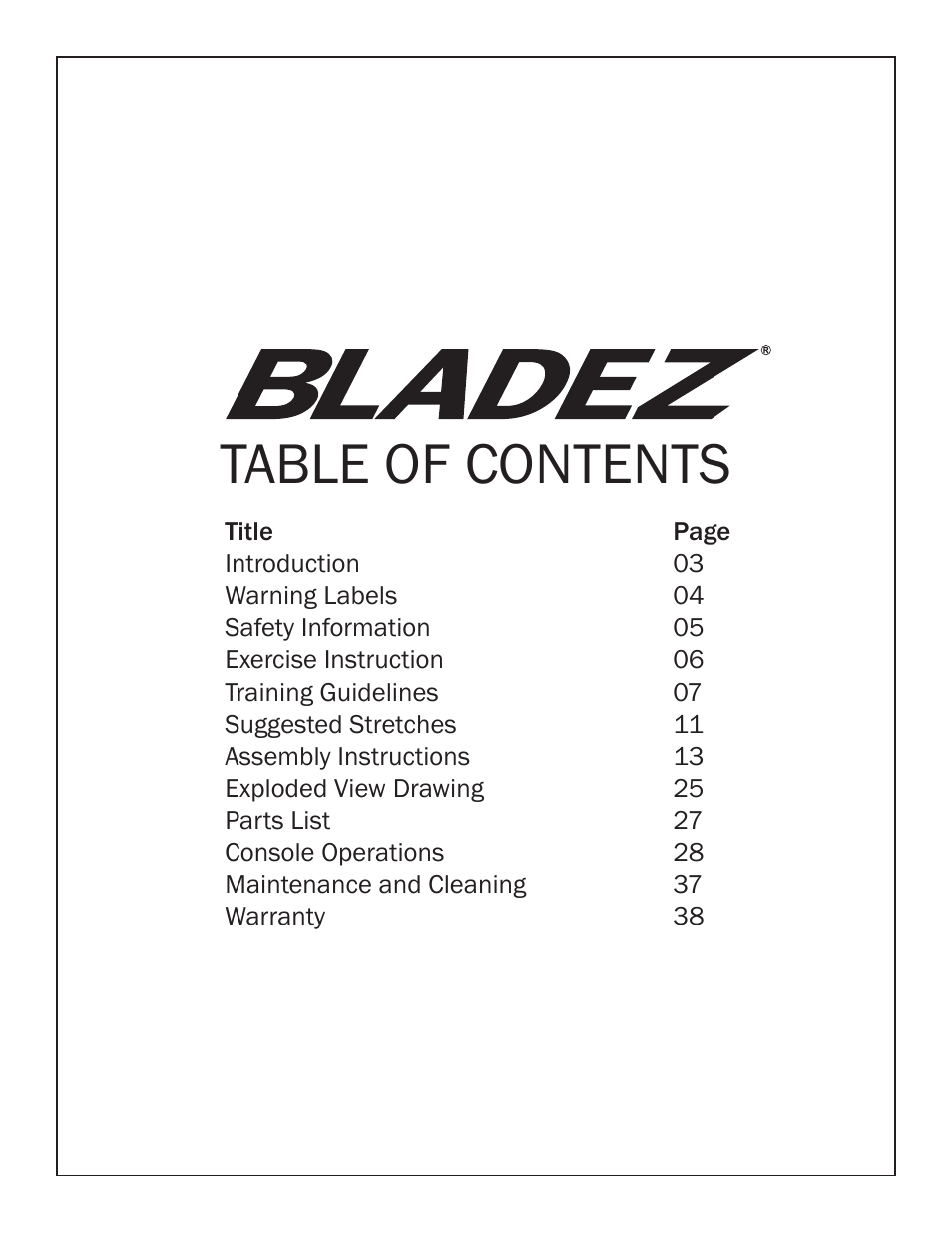 Bladez Fitness E300 Elliptical User Manual | Page 2 / 38