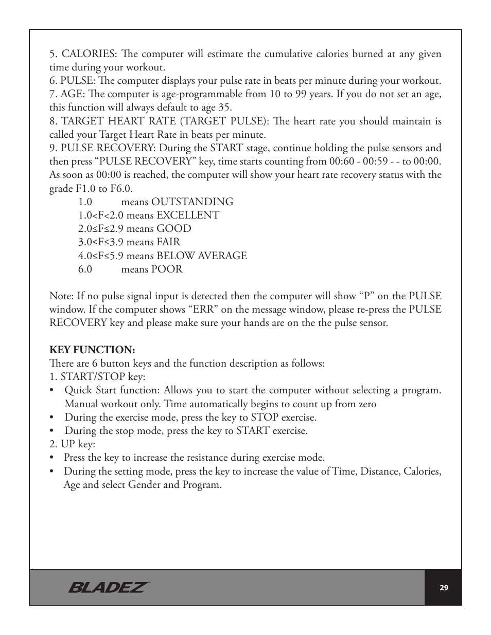 Bladez Fitness E300 Elliptical User Manual | Page 29 / 38