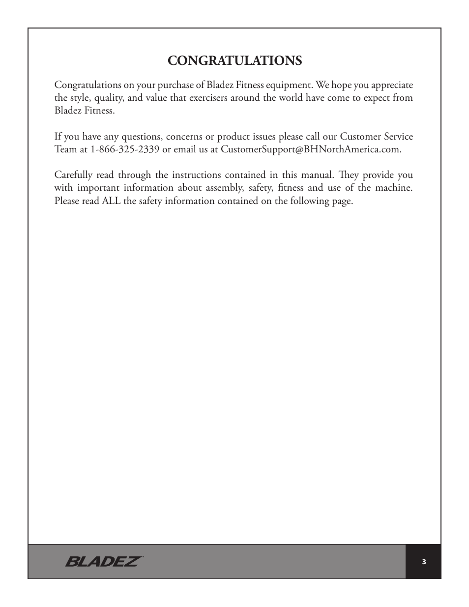 Bladez Fitness E300 Elliptical User Manual | Page 3 / 38