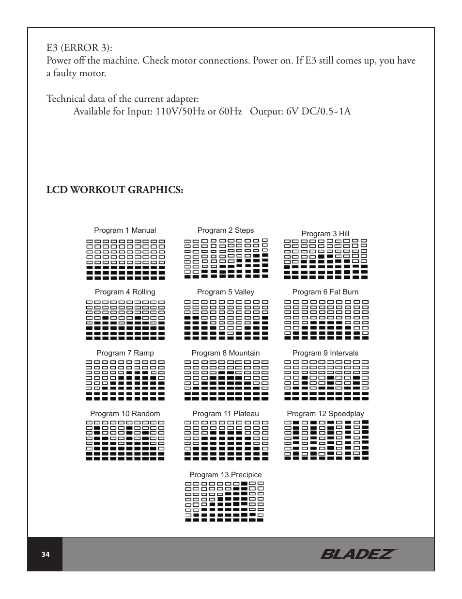 Bladez Fitness E300 Elliptical User Manual | Page 34 / 38