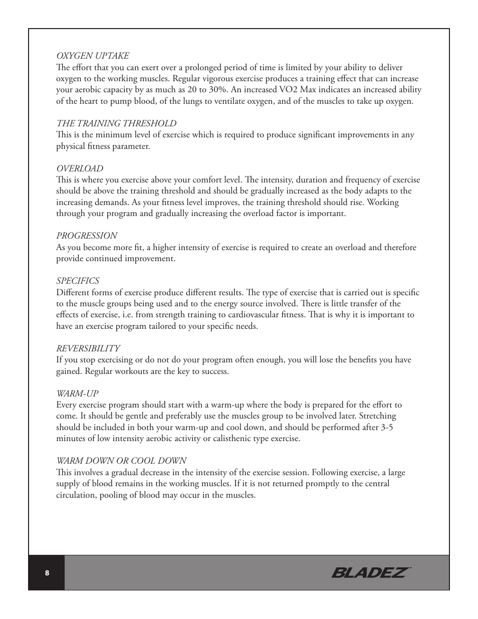 Bladez Fitness E300 Elliptical User Manual | Page 8 / 38