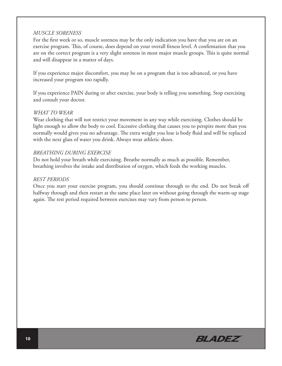 Bladez Fitness E500 Elliptical User Manual | Page 10 / 37