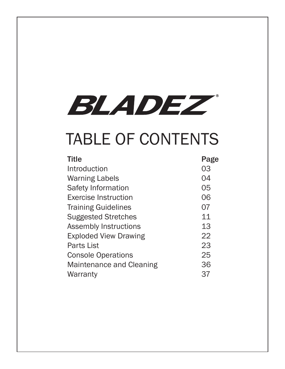 Bladez Fitness E500 Elliptical User Manual | Page 2 / 37