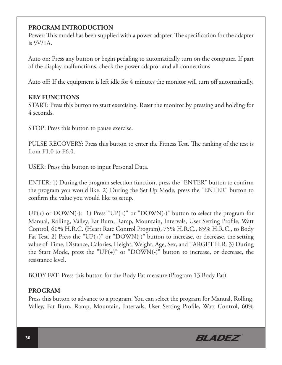 Bladez Fitness E500 Elliptical User Manual | Page 30 / 37