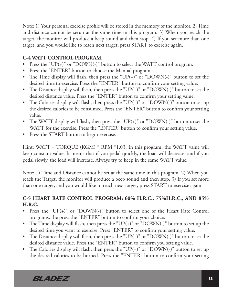 Bladez Fitness E500 Elliptical User Manual | Page 33 / 37