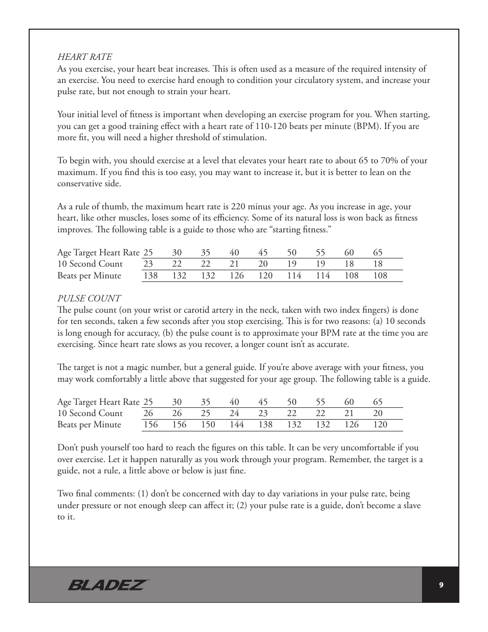 Bladez Fitness E500 Elliptical User Manual | Page 9 / 37