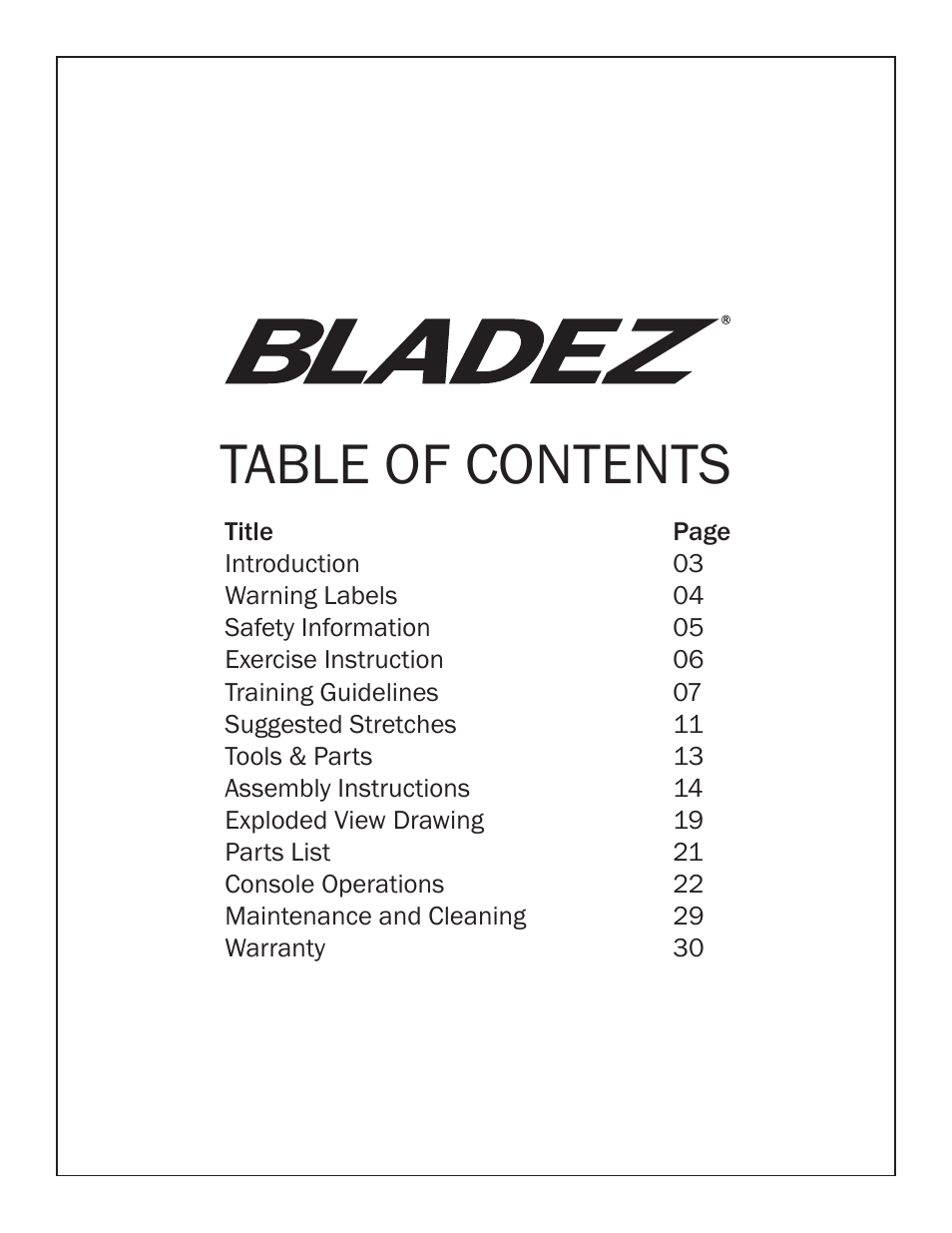Bladez Fitness E700i Elliptical User Manual | Page 2 / 30
