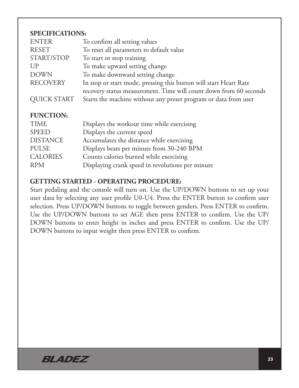 Bladez Fitness E700i Elliptical User Manual | Page 23 / 30