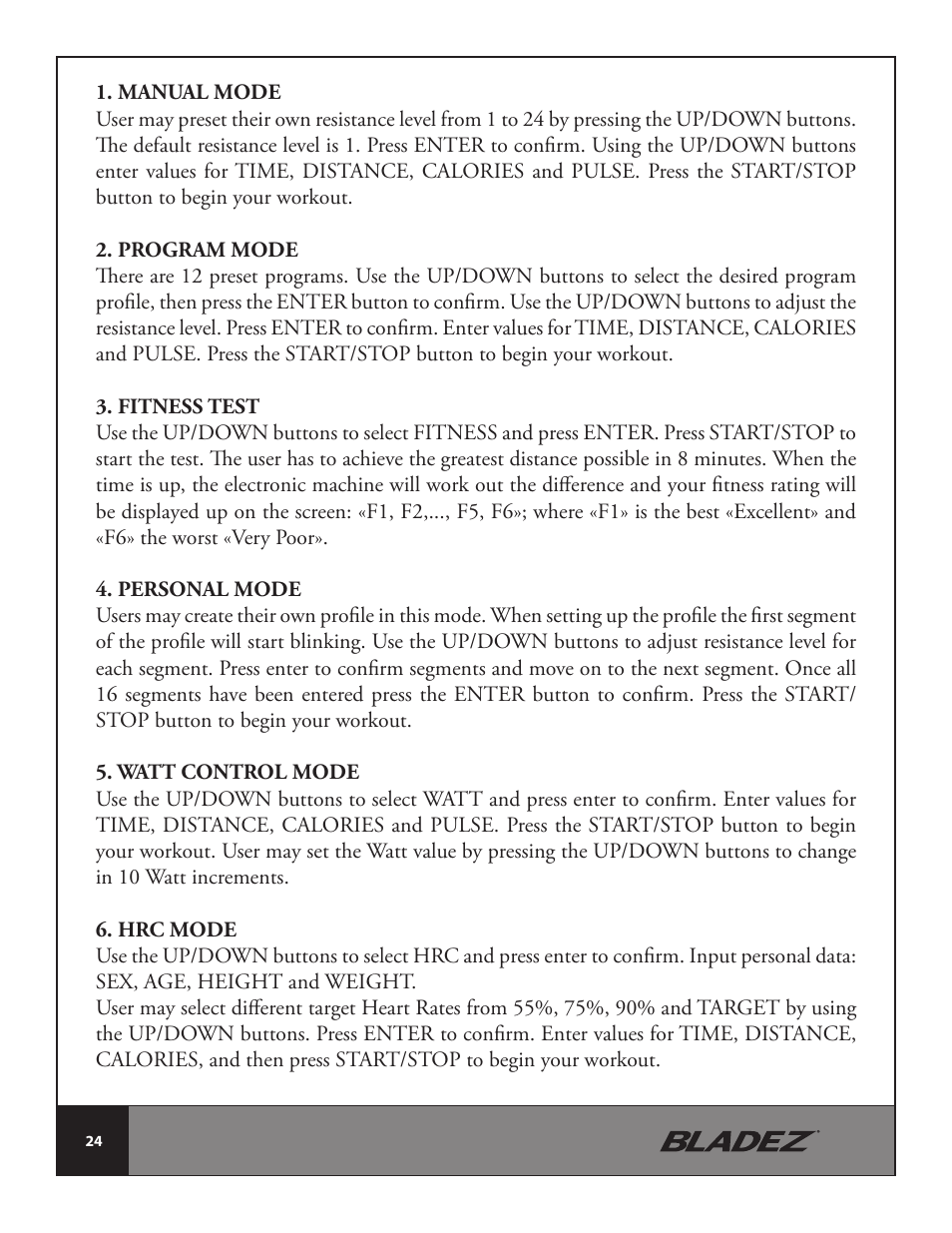 Bladez Fitness E700i Elliptical User Manual | Page 24 / 30