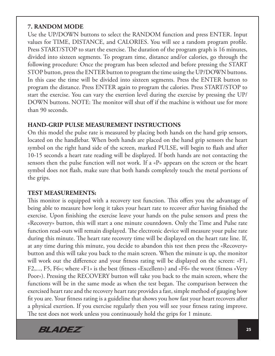 Bladez Fitness E700i Elliptical User Manual | Page 25 / 30