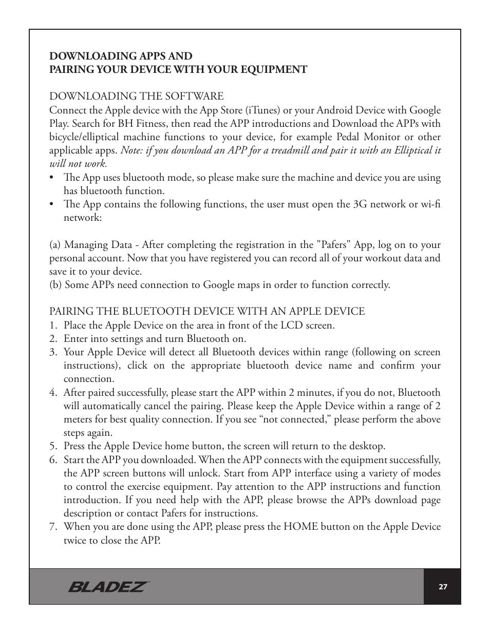 Bladez Fitness E700i Elliptical User Manual | Page 27 / 30