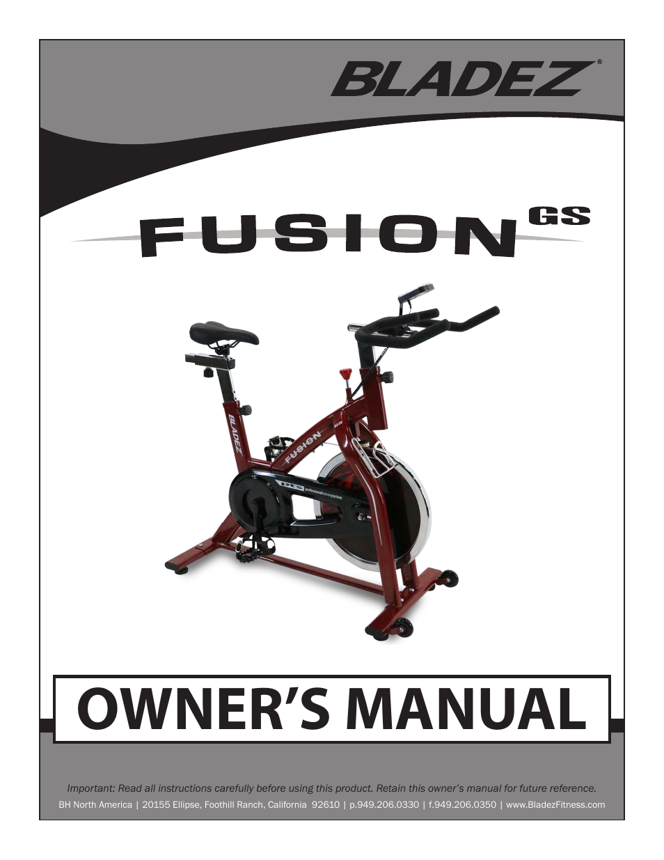 Bladez Fitness Fusion GS Indoor Cycle User Manual | 22 pages