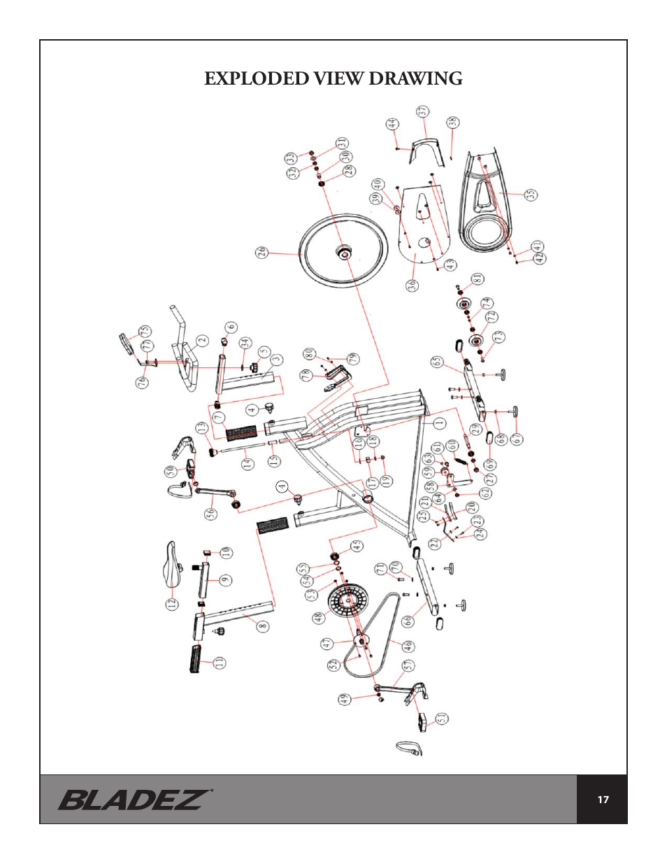 Exploded view drawing | Bladez Fitness Fusion GS Indoor Cycle User Manual | Page 17 / 22