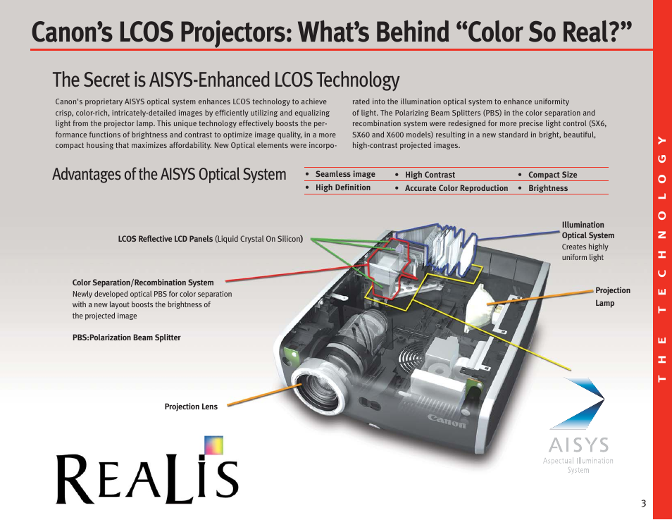 The secret is aisys-enhanced lcos technology, Advantages of the aisys optical system | Canon Projectors User Manual | Page 3 / 12