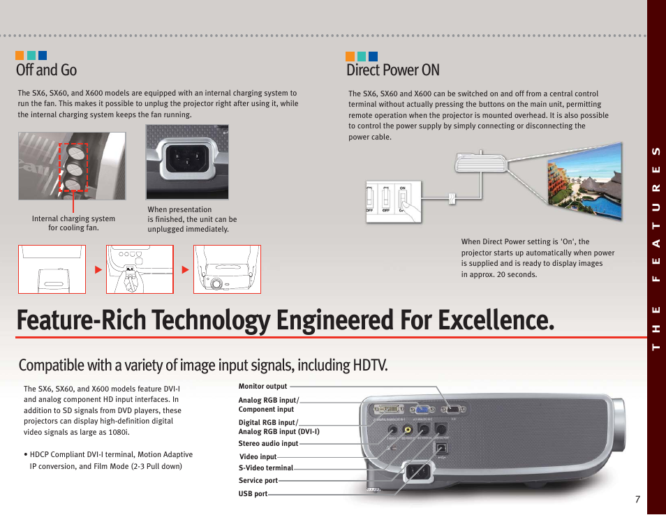 Feature-rich technology engineered for excellence, Off and go, Direct power on | Canon Projectors User Manual | Page 7 / 12