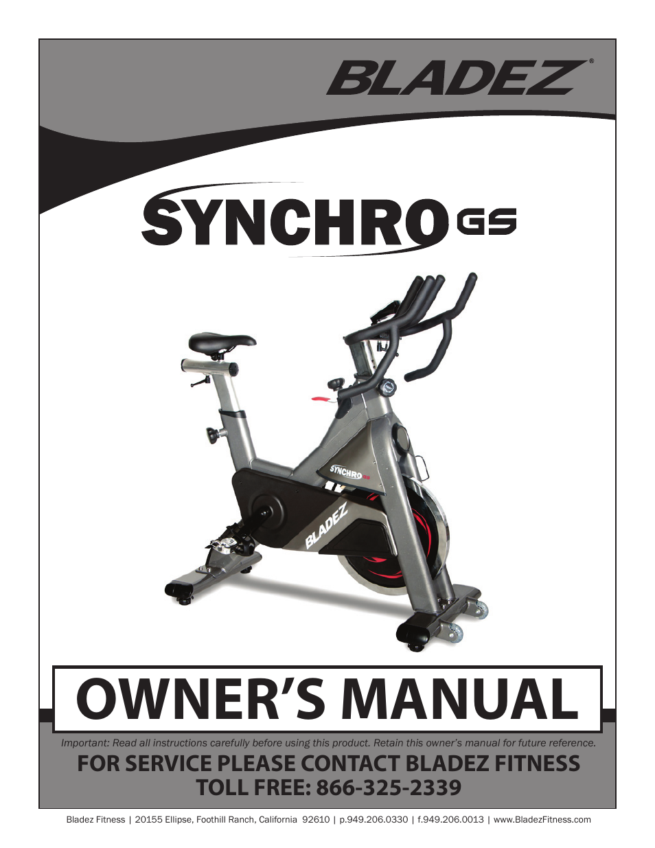 Bladez Fitness Synchro GS Indoor Cycle User Manual | 24 pages