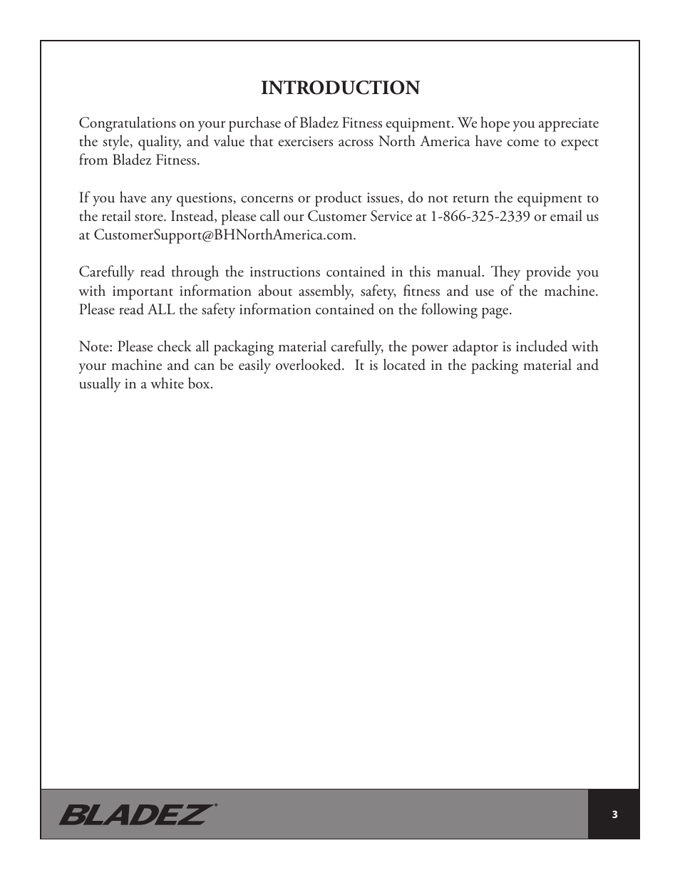 Introduction | Bladez Fitness Synchro GS Indoor Cycle User Manual | Page 3 / 24