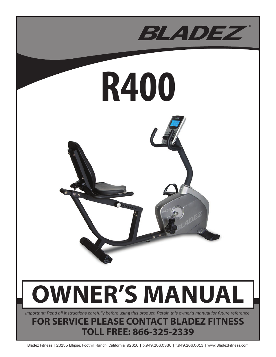 Bladez Fitness R400 Recumbent Bike User Manual | 36 pages