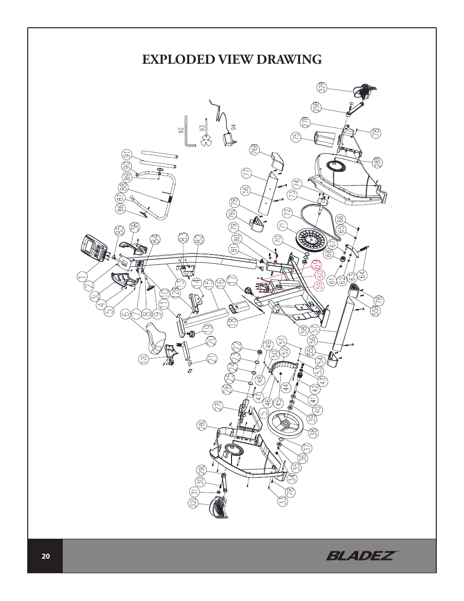 Exploded view drawing | Bladez Fitness U400 Upright Bike User Manual | Page 20 / 33