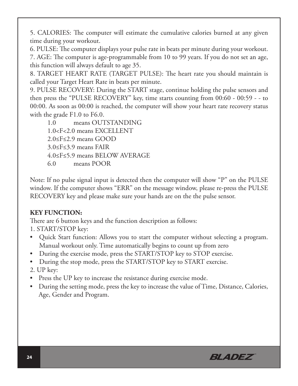 Bladez Fitness U400 Upright Bike User Manual | Page 24 / 33