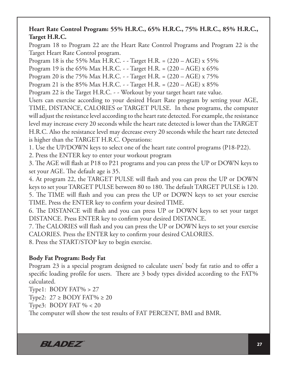 Bladez Fitness U400 Upright Bike User Manual | Page 27 / 33